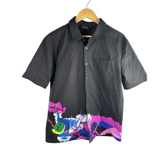 Zoro Onigiri Button Up Black Collared Short Sleeve Double Side Graphic HTF - Picture 1 of 6